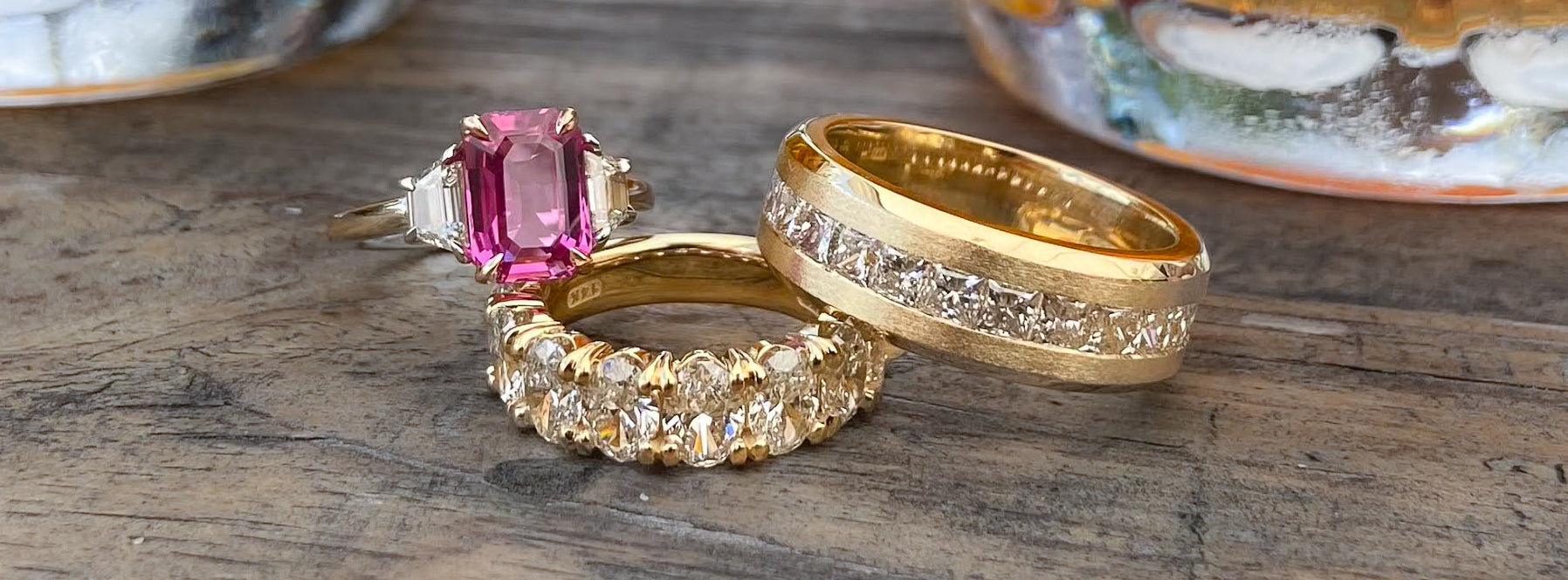 a stack of bespoke rings
