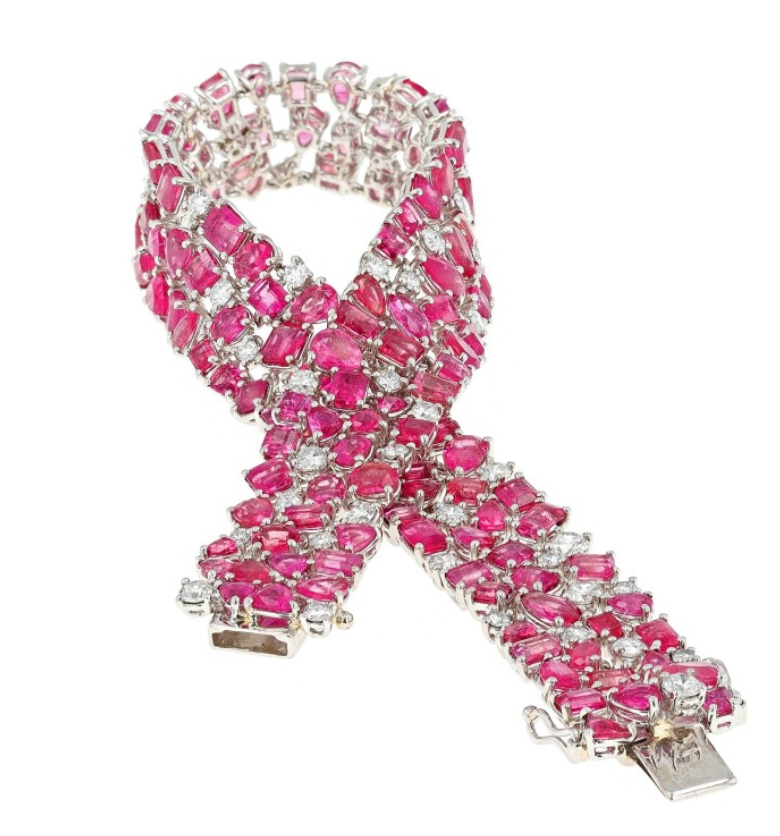 Vintage Bracelet with Pink and White Gems