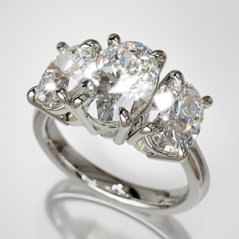 Three Stone Ring with Four Carats of Oval DIamonds