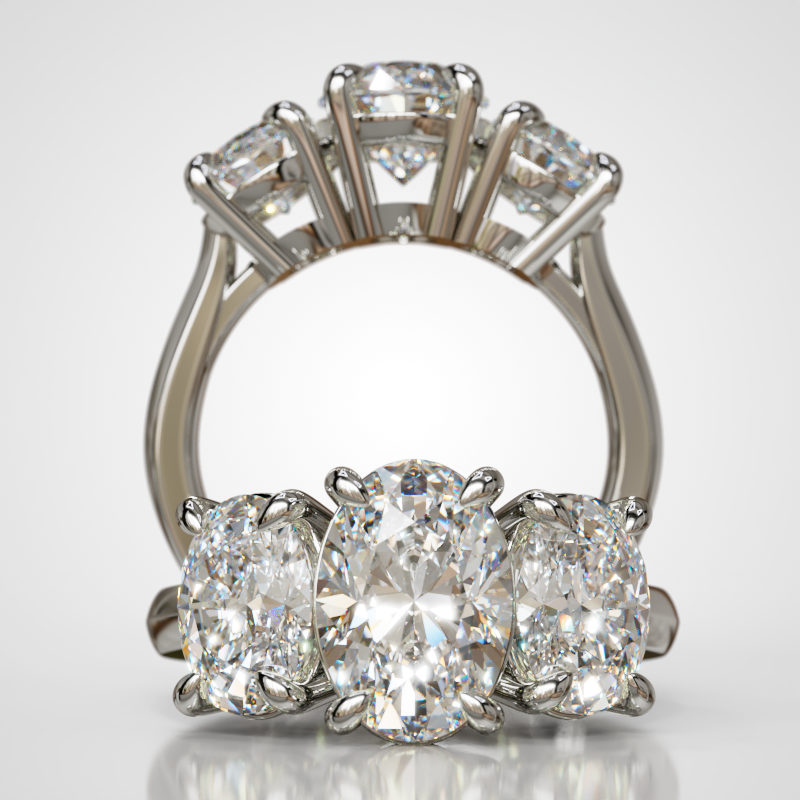 Three Stone Ring with Four Carats of Oval DIamonds