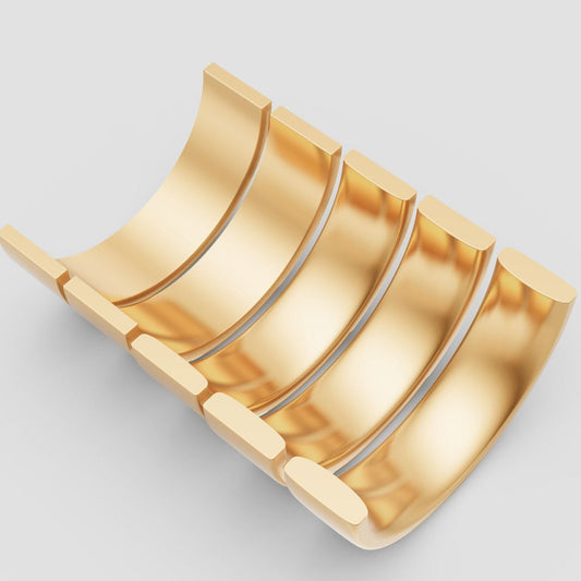 5 gold bands displaying different thicknesses