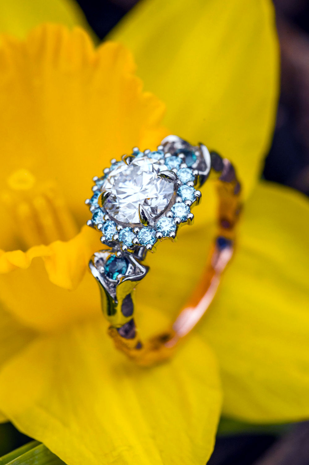 Bespoke Ring with Aquamarine Halo