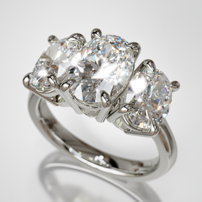Three Stone Ring with Four Carats of Oval DIamonds
