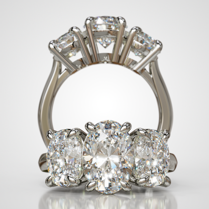 Three Stone Ring with Four Carats of Oval DIamonds
