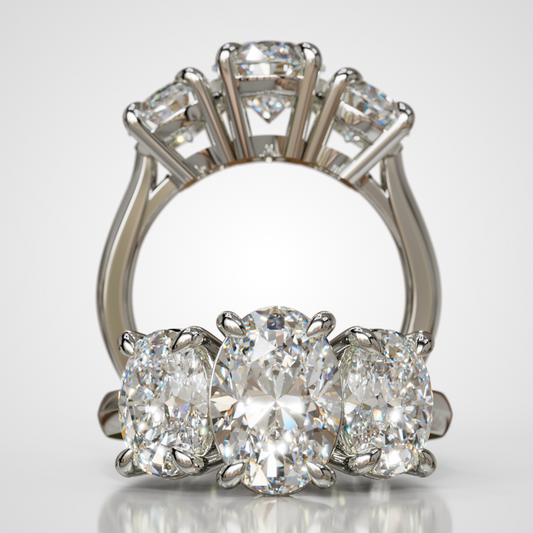 Three Stone Ring with Four Carats of Oval DIamonds