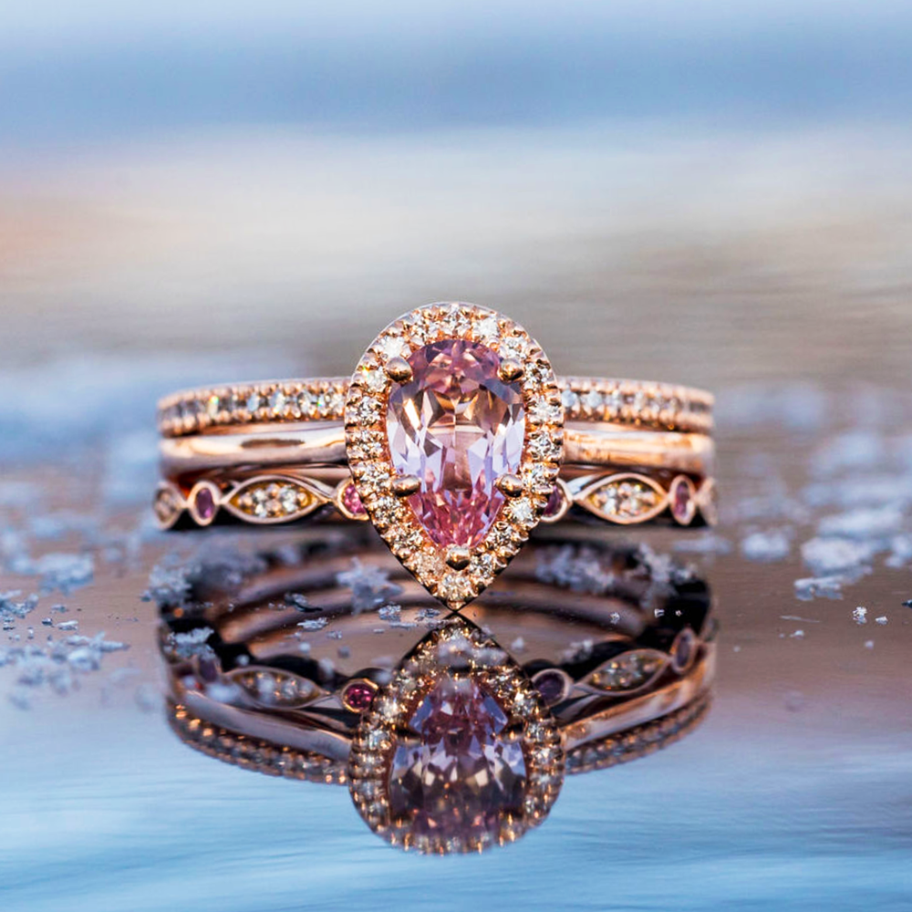 Pink Sapphire Pear Shape Ring in Rose Gold
