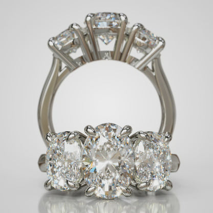 Three Stone Ring with Four Carats of Oval DIamonds