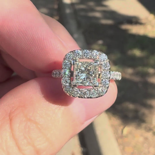 Princess-Cut Cushion Halo Engagement Ring in 14k White Gold